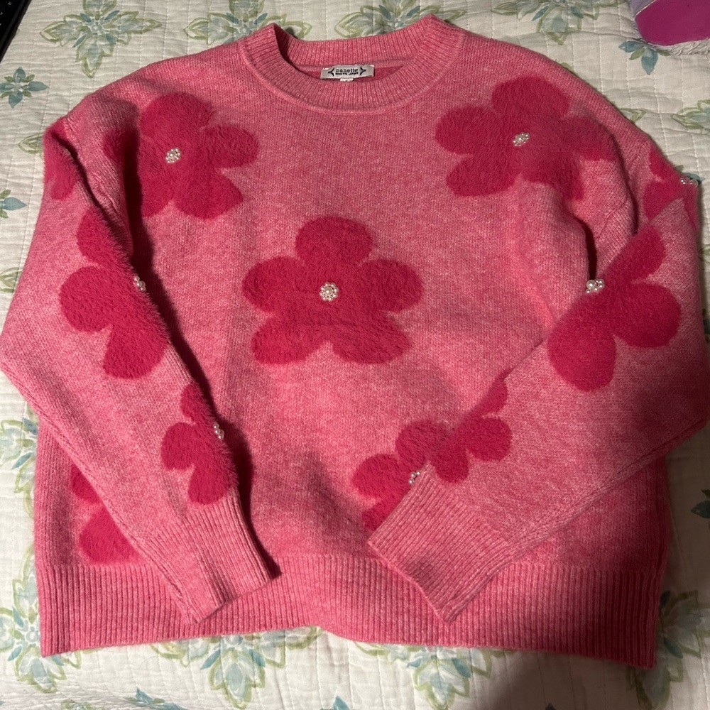 Nanette Lepore Pink Floral Crew Neck Sweater